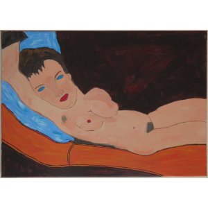 Keilrahmen 50x70 cm.
Titel:Frau auf dem Bett.