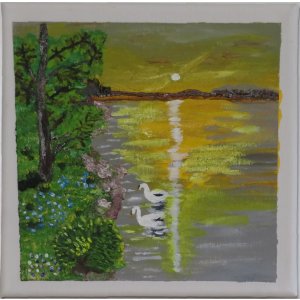 Keilrahmen 20x20 cm.
Titel: Fluss der Sehnsucht.