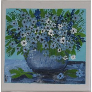 Keilrahmen 20x20 cm.
Titel: Gänseblümchen.