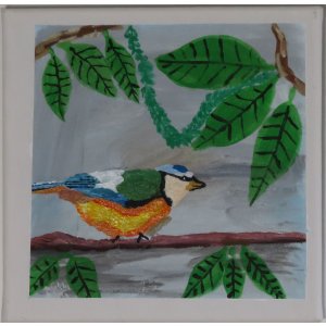 Keilrahmen 20x20 cm.
Titel: Blaumeise.