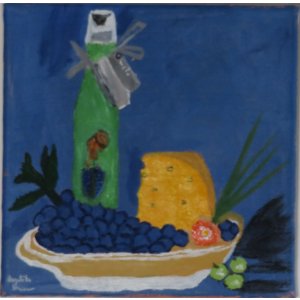 Keilrahmen 20x20 cm.
Titel: Käse Tablet.