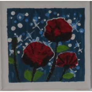 Keilrahmen 10x10 cm.
Titel: Mohn am See.