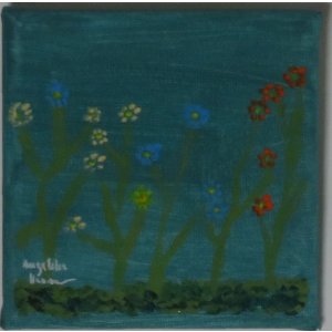 Keilrahmen10x10 cm.
Titel: Unter Wasserblumen.