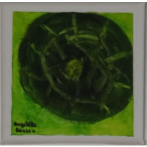 Keilrahmen 10x10 cm.
Titel: Grüner Kreis.