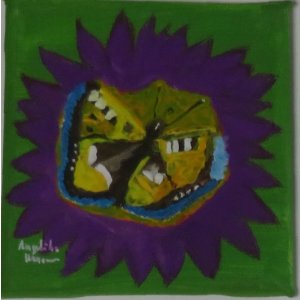 Keilrahmen 10x10cm.
Titel: Schmetterling auf Aster.