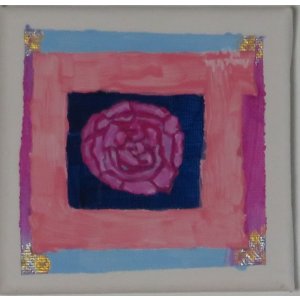 Keilrahmen 10x10 cm.
Titel: Rosen im Kasten.