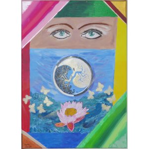 Keilrahmen 50x70 cm.
Titel: Augen der Welt.