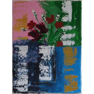 Keilrahmen 30x40 cm.
Titel: Glass mit Blumenstrauß.