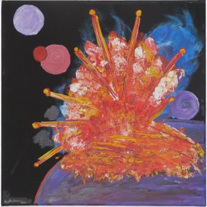 Keilrahmen 50x50 cm.
Titel: Planeten Explosion.