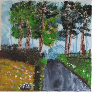 Keilrahmen 40x40 cm.
Titel: Der Wald weg.