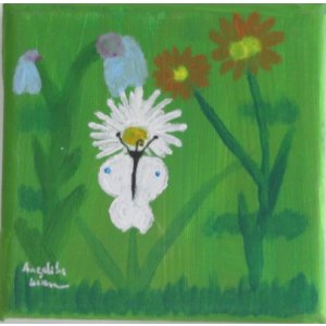 Keilrahmen 10x10 cm.
Titel: Weißer Schmetterling auf Blume.