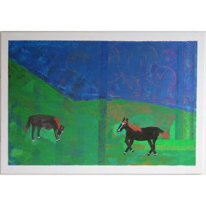 Keilrahmen 60x80cm.
Titel: Zwei Pferde auf Wiese.