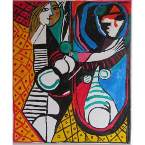 Keilrahmen 50x60 cm.
Titel: Mädchen vor dem Spiegel von Pablo Picasso 1932.