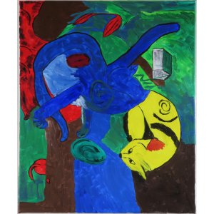 Keilrahmen 60x50.
Titel: Zwei Katzen Blau und Gelb von Franz Marc 1912. 