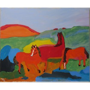 Keilrahmen 30x40 cm.Titel: Weidende Pferde von Franz Marc 1910.