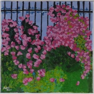 Keilrahmen:40x30 cm.
Titel: Der Zaun im Sommer.