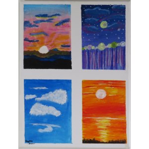Keilrahmen 30x40 cm.
Titel: Von Sonnenaufgang bis zum Sonnenuntergang.