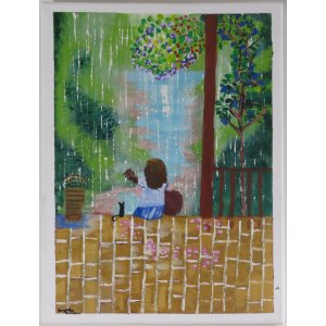 Keilrahmen 30x40 cm.
Titel: Die Melodie spielt Regen im Wald.
