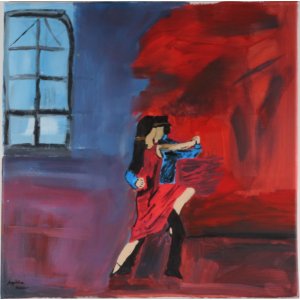 Keilrahmen 50x50 cm.
Titel: Tanzschule.