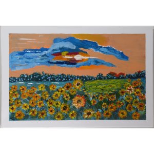 Keilrahmen 60x40 cm.
Titel: Sonnenblumen Feld.