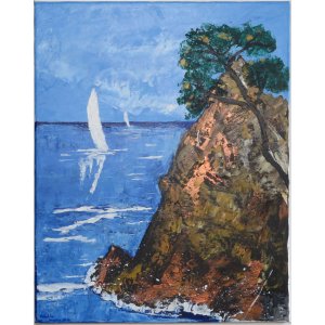 Keilrahmen 40x50 cm.
Titel: Fels an der Küste.