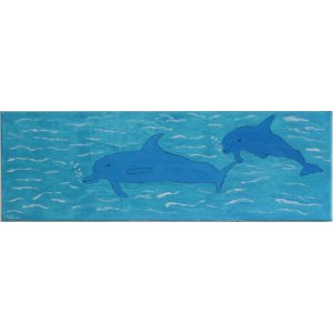 Keilrahmen 30x90 cm.
Titel: Die Tümler und das Meer.