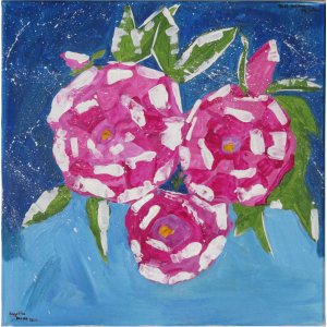 Keilrahmen 40x40 cm.
Titel: Rosen im Schnee.