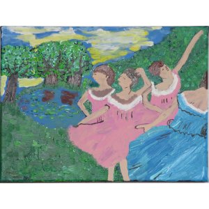 Keilrahmen 30x40 cm.
Vier Ballarinas auf der Bühne von Edgar Degas 1885-1900.
