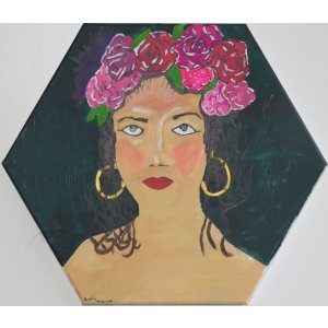 Keilrahmen Sechseck 25 cm.
Titel: Blumiges Proträ.