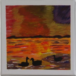 Keilrahmen  20x20 cm.
Titel: Schwanensee.