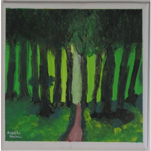 Keilrahmen  20x20 cm.
Titel: Weg im Wald.