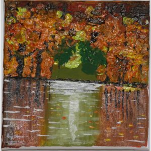 Keilrahmen  20x20 cm.
Titel: Herbst im Wald.