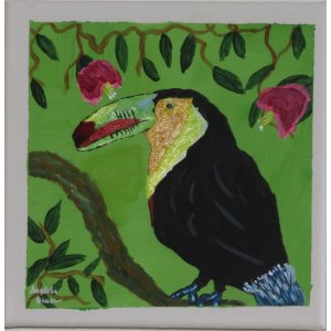 Keilrahmen  20x20 cm.
Titel: Tukan.