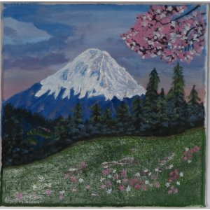 Keilrahmen 20x20 cm.
Titel: Fuji-san.