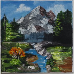 Keilrahmen 20x20 cm.
Titel: Der Berg.