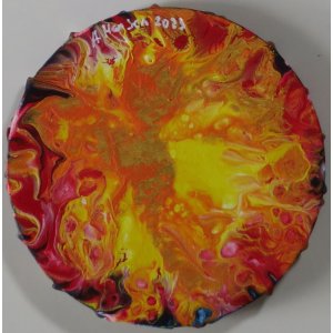 Keilrahmen Kreis Durchmesser 15cm.
Titel: Die Sonne.