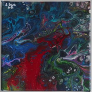 Keilrahmen 30x30cm.
Titel: Der Klang des Weltalls 2.0.