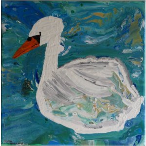 Keilrahmen 40x40 cm.
Titel: Der Schwan.