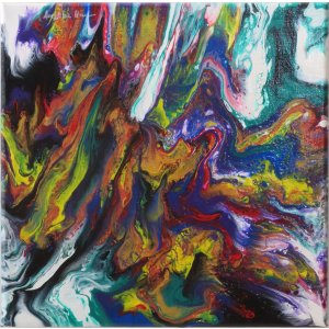 Keilrahmen 20x20 cm.
Titel: Regenbogen Wellen.