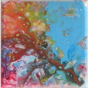 Keilrahmen 10x10 cm.
Titel: Korallen.