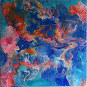 Keilrahmen 50x60 cm.
Titel: Ionisches Gas.