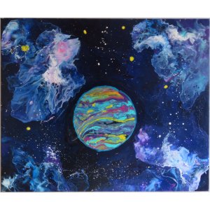 Keilrahmen 50x60 cm.
Titel: Bunter Planet.