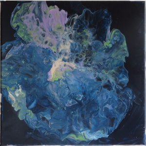Keilrahmen 50x50 cm.
Titel:  Blaue Explosion.