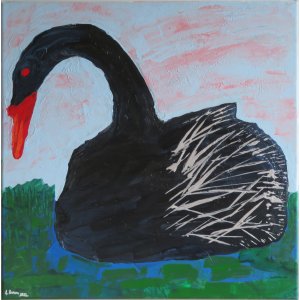 Keilrahmen 60x60cm.
Titel: Schwazer Schwan.