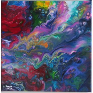 Keilrahmen 40x40cm.
Titel: Der Klang des Weltalls.